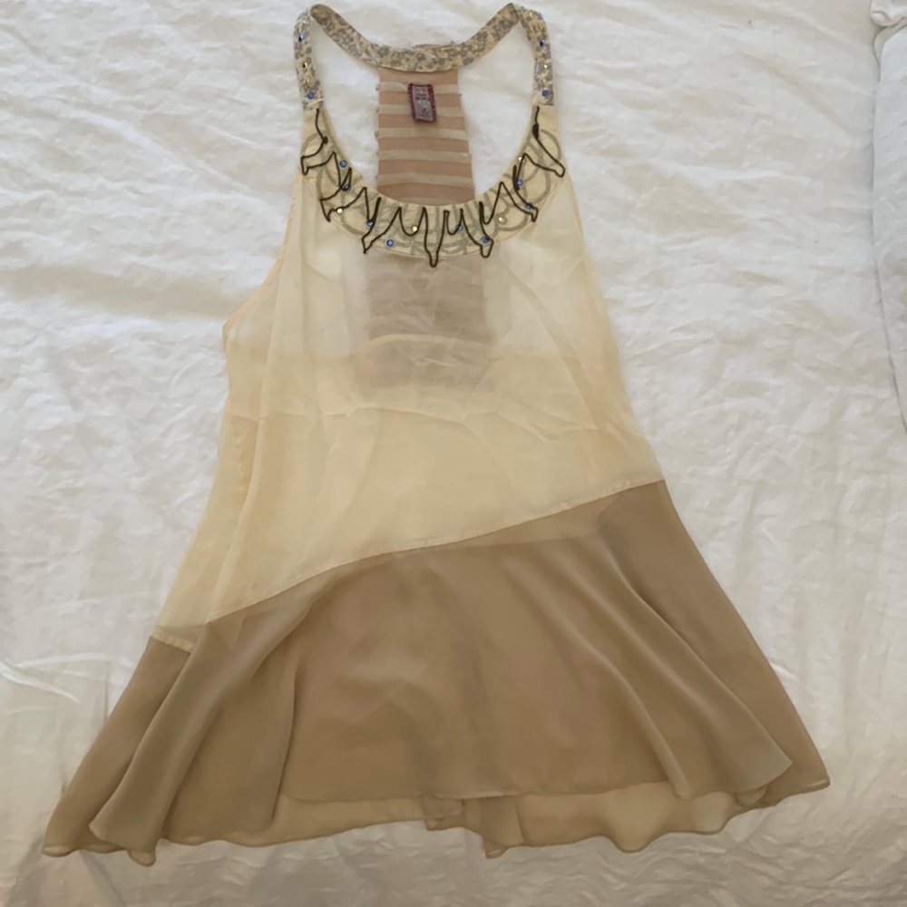 Free People sheer cream & tan dress, size SP